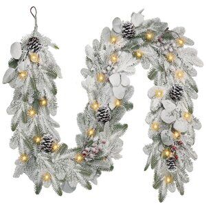 6 FT Pre-lit Christmas Garland - Artificial Flocked Christmas Garland, NEW